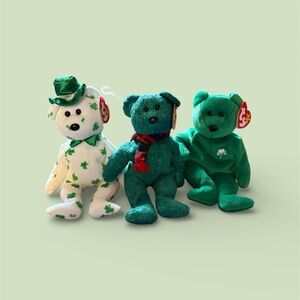 Ty Beanie Babies Trio - Green and White Bears